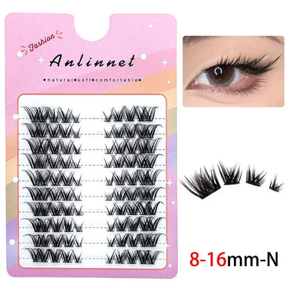 5D Mink Manga Lashes - Fluffy Individual & Natural False Eyelashes, Korean Makeup, Lazy Trilogy Cluster Lashes