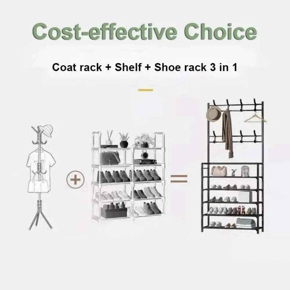 Multi-Layer Shoe and Hat Rack - Multifunctional Floor Standing Storage for Shoes, Sneakers, and Coats, Dormitory Organizer Cabinet