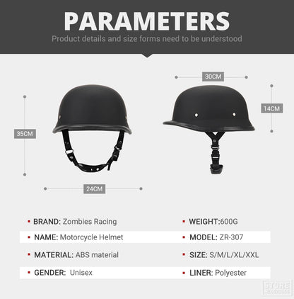 German Leather Motorcycle Half Helmet - Vintage Open Face Biker Helmet, DOT Certified, Casco Moto for S-XXL Sizes