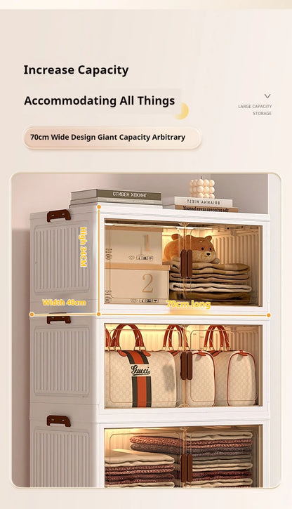 2025 Folding Living Room Cabinet – Multifunction Rolling Closet Organizer with Large Capacity Storage