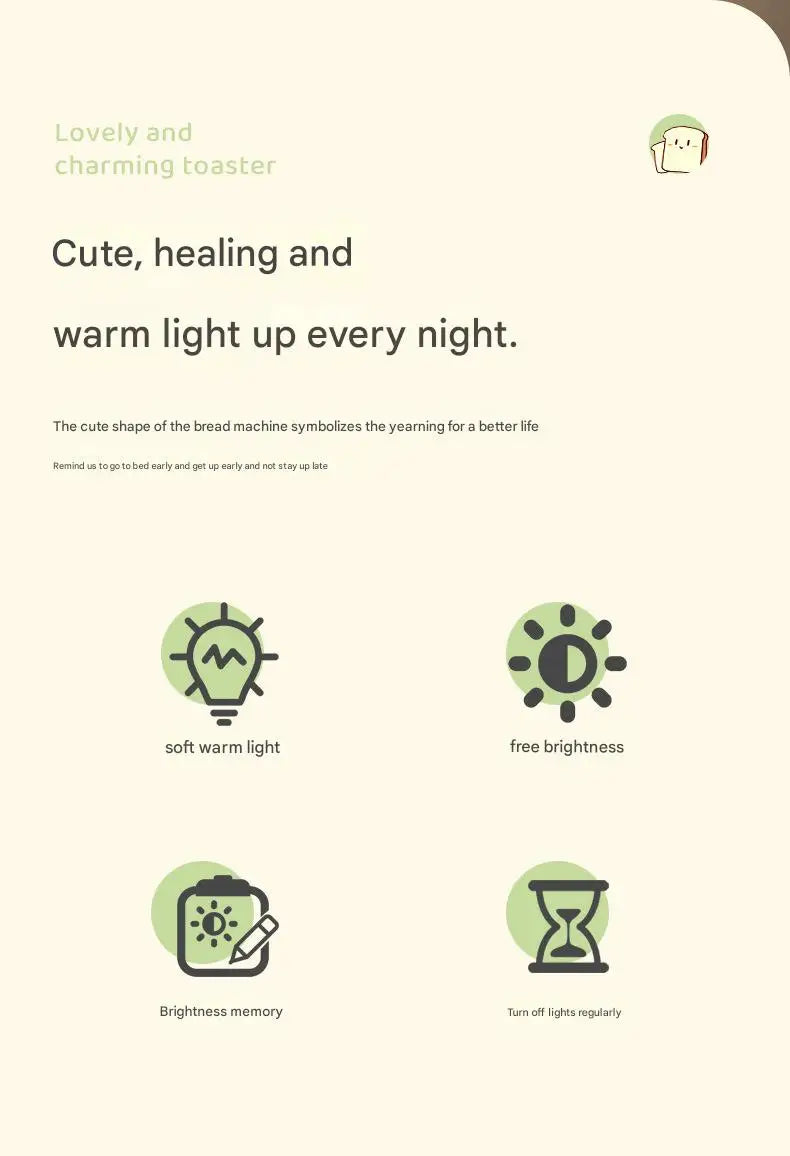 INS Style Toast Maker Night Light – Creative LED Bedside Desk Lamp with Timer