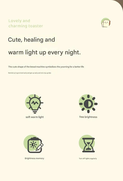 INS Style Toast Maker Night Light – Creative LED Bedside Desk Lamp with Timer