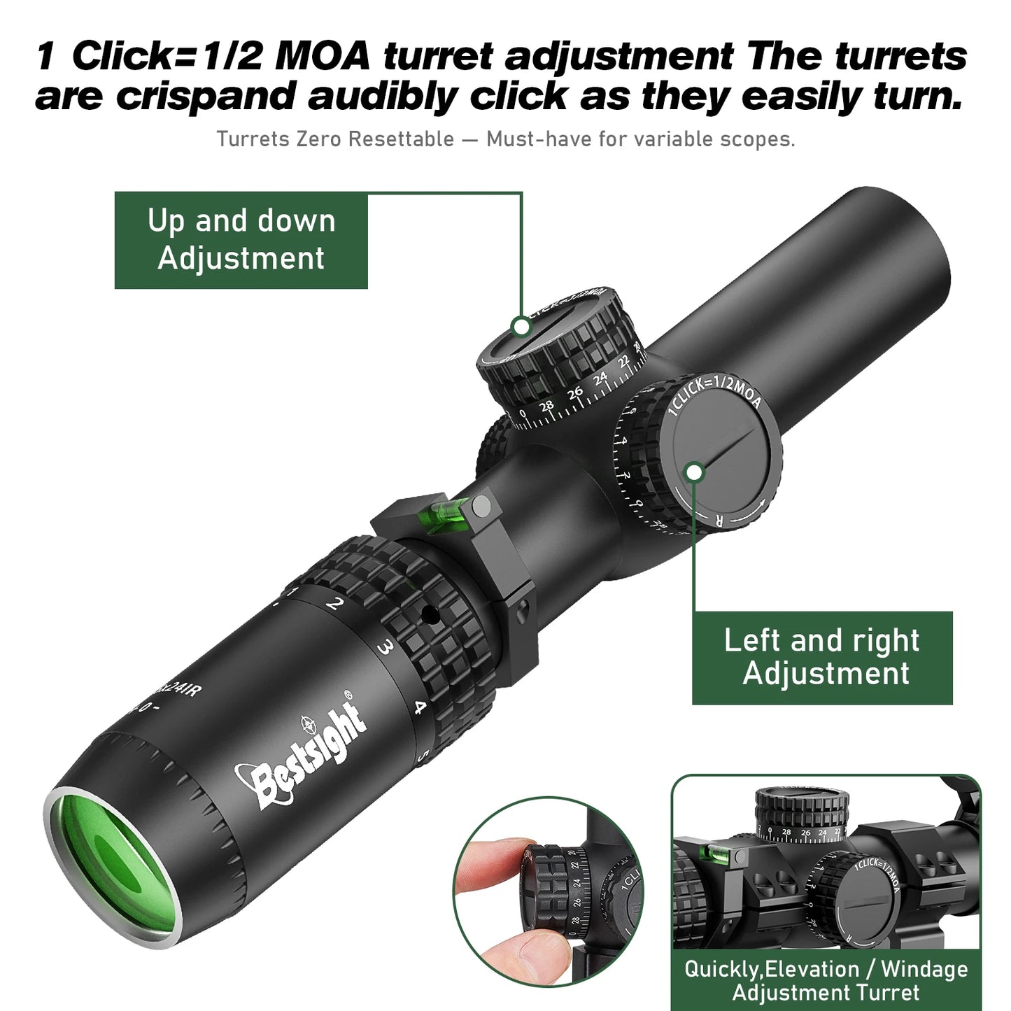 1-5X24 Tactical Rifle Scope – Red & Green Illuminated Reticle for AR15 Hunting