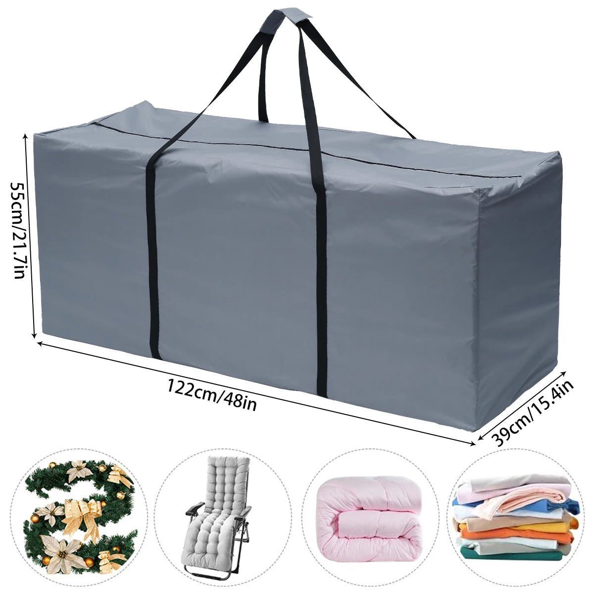 Outdoor Garden Furniture Cushion Storage Bag — Waterproof Zipped Trunk Case, Heavy-Duty 210D Rip-Proof Oxford Fabric
