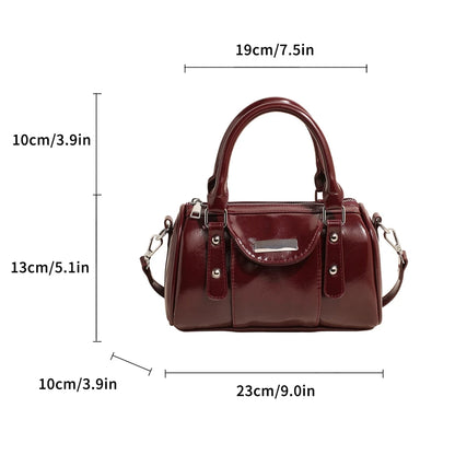 Burgundy Mini Top-Handle Bag for Women — PU Leather Shoulder & Crossbody Handbag 2024 Luxury Designer
