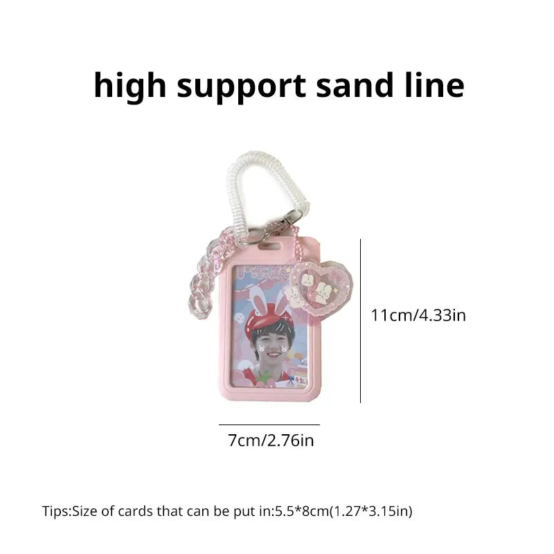 Vertical 11cm High-Value Card Holder - Flash Pink Love Clouds Gradient Design - Keychain Bus Student ID Holder