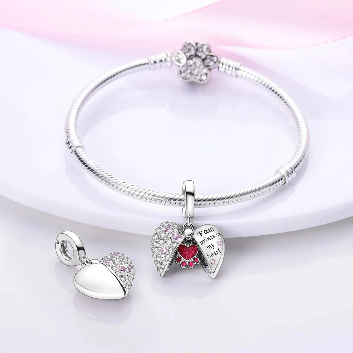 MULA Silver-Plated Sunflower & Four-Leaf Clover Dangle Charms - DIY 3MM Snake Chain Bracelet