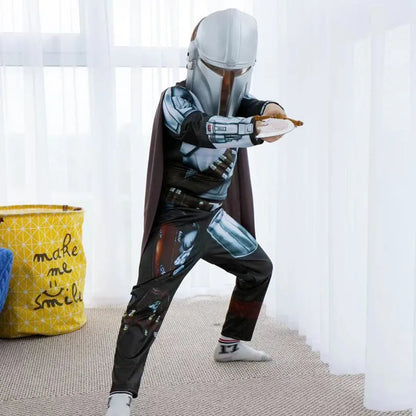 Boys' Mandalorian Beskar Armor Costume with Mask for Halloween - Classic Movie Cosplay Outfit for Kids