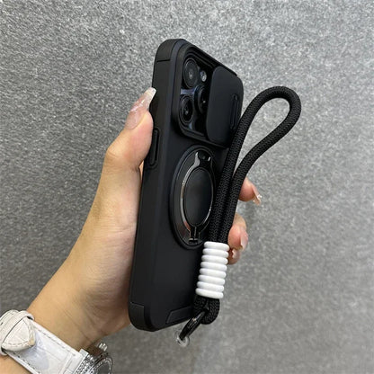 Armor Magnetic iPhone Case with Lanyard – Shockproof Slide Camera Protection for iPhone 11-16 Pro Max