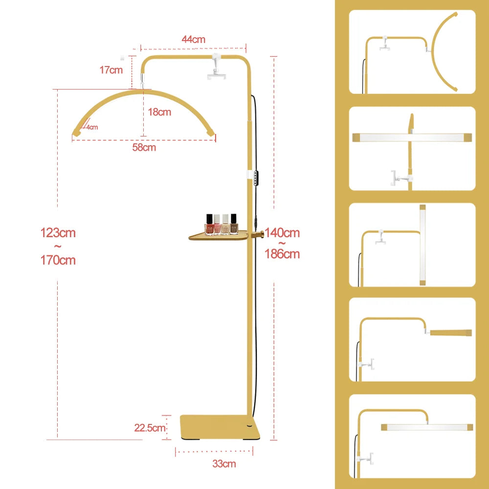 23" OEM 45W LED Eyelash Extension Lamp – Adjustable Brightness Half-Moon Bed Lamp with Ring Light & Free Logo