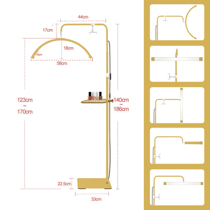 23" OEM 45W LED Eyelash Extension Lamp – Adjustable Brightness Half-Moon Bed Lamp with Ring Light & Free Logo