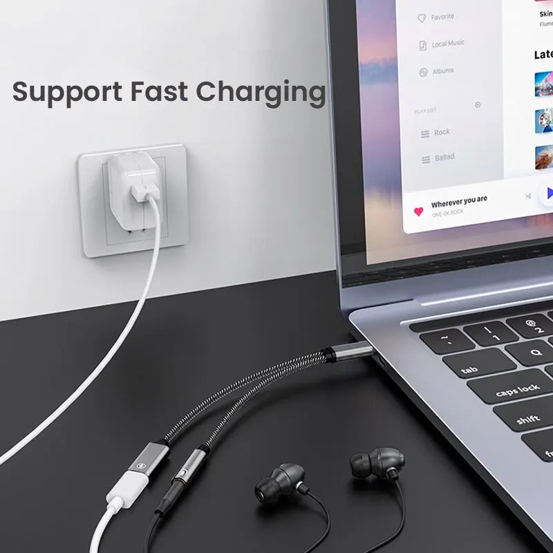 NIERBO 2 in 1 USB C to 3.5mm Headphone and Charger Adapter - USB C PD 3.0 Port to Aux Audio Jack - Fast Charging Dongle Cable