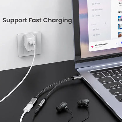 NIERBO 2 in 1 USB C to 3.5mm Headphone and Charger Adapter - USB C PD 3.0 Port to Aux Audio Jack - Fast Charging Dongle Cable