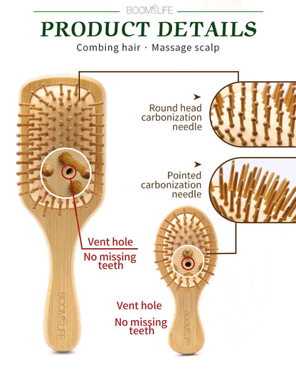 Bamboo Hair Brush for Women – Wide Tooth Styling Comb, Scalp Massage Brush for Smooth Hair & Barber Use