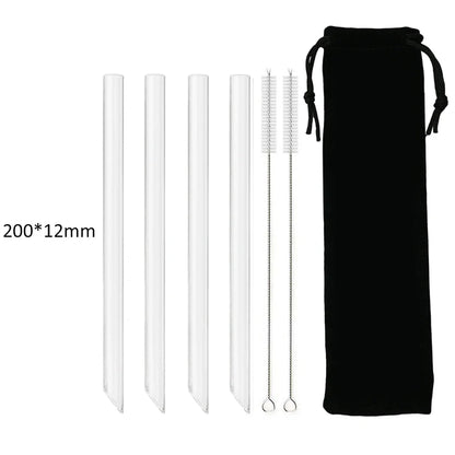 12/14mm Reusable Glass Drinking Straws — High Borosilicate, Straight Straws for Boba, Bubble Tea, Milkshakes, Smoothies, Fruit Cocktails, Bar Use