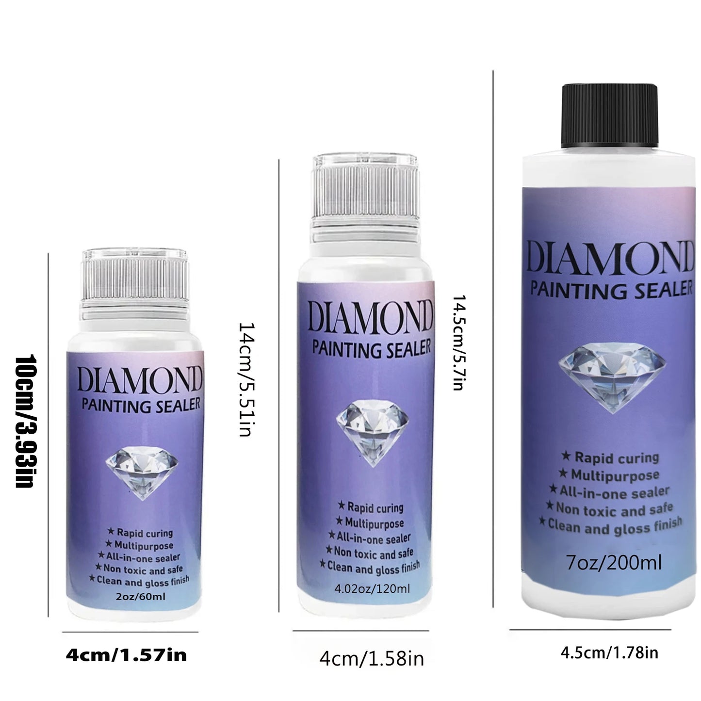 60ML/120ML/200ML Diamond Painting Sealer – Glue with 3 Brushes for Permanent Hold & Shine Effect, Puzzle Art Sealer
