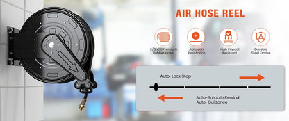 50FT Auto-Retractable Pressure Washer Hose Reel – Heavy Duty 300 PSI Steel Dual Arm Hose for Power Washers