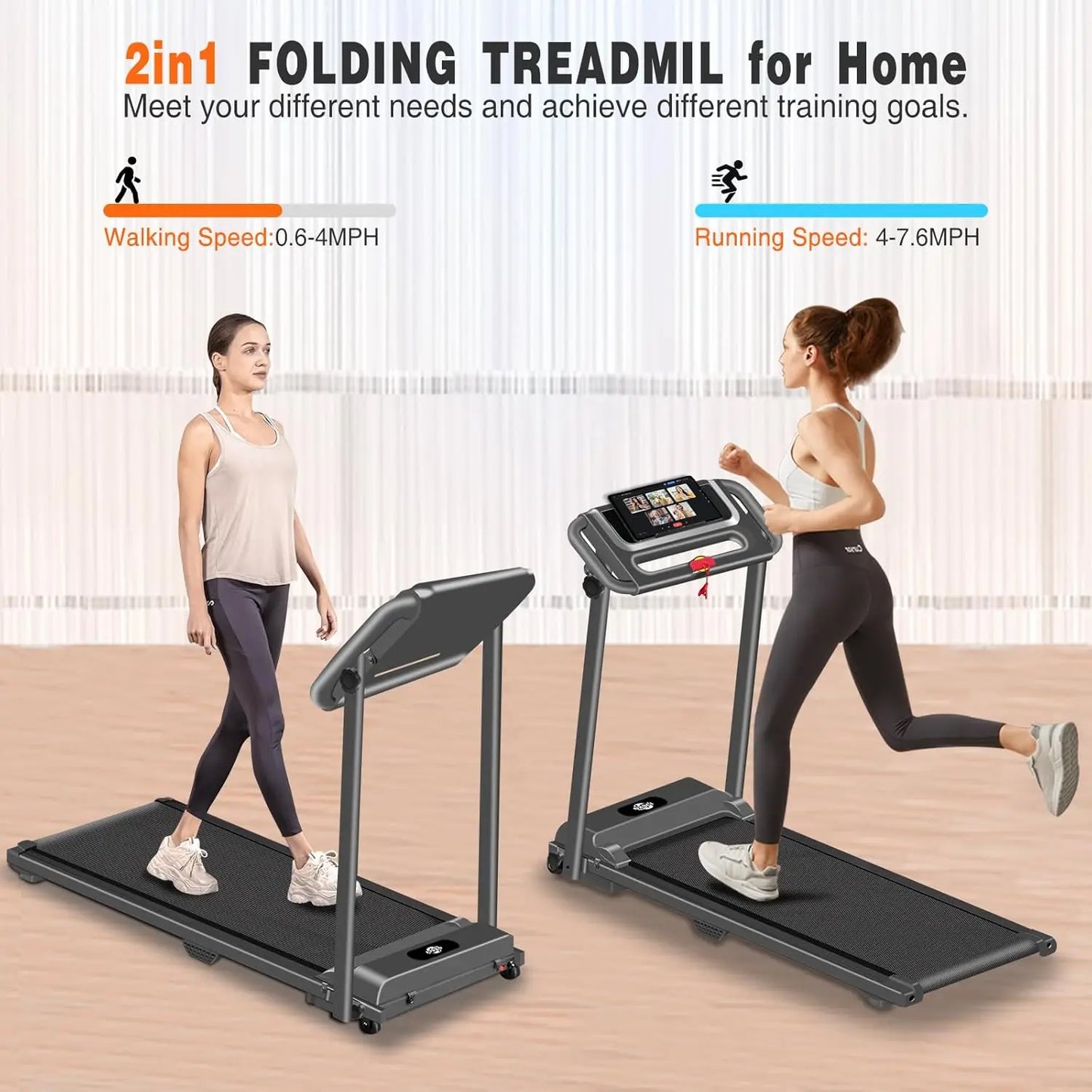3.0HP Portable Foldable Treadmill for Home – Compact, LED Display with 12 Preset Programs