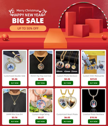 Customized Double-Side Photo Necklace – Personalized Picture Pendant with Cubic Zirconia, Hip Hop Jewelry Gift for Men & Women