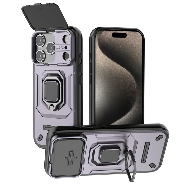 Armor iPhone 17 Pro Max Case – Slide Camera Protection with Ring Holder Cover