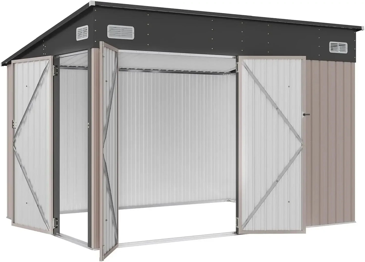 11.5'x7.5' Outdoor Metal Storage Shed – Triple Lockable Door with Sloping Roof for Tools & Bicycles