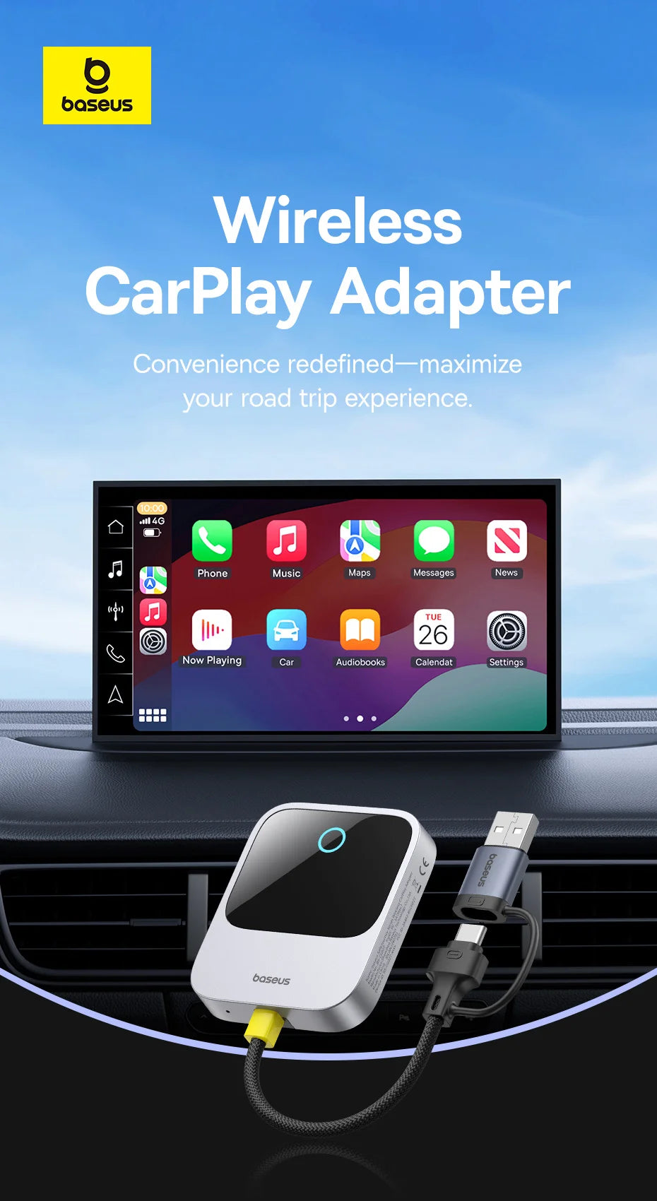 Congo Plug Baseus Wireless CarPlay Adapter - Wired to Wireless Auto Connect, Plug ...