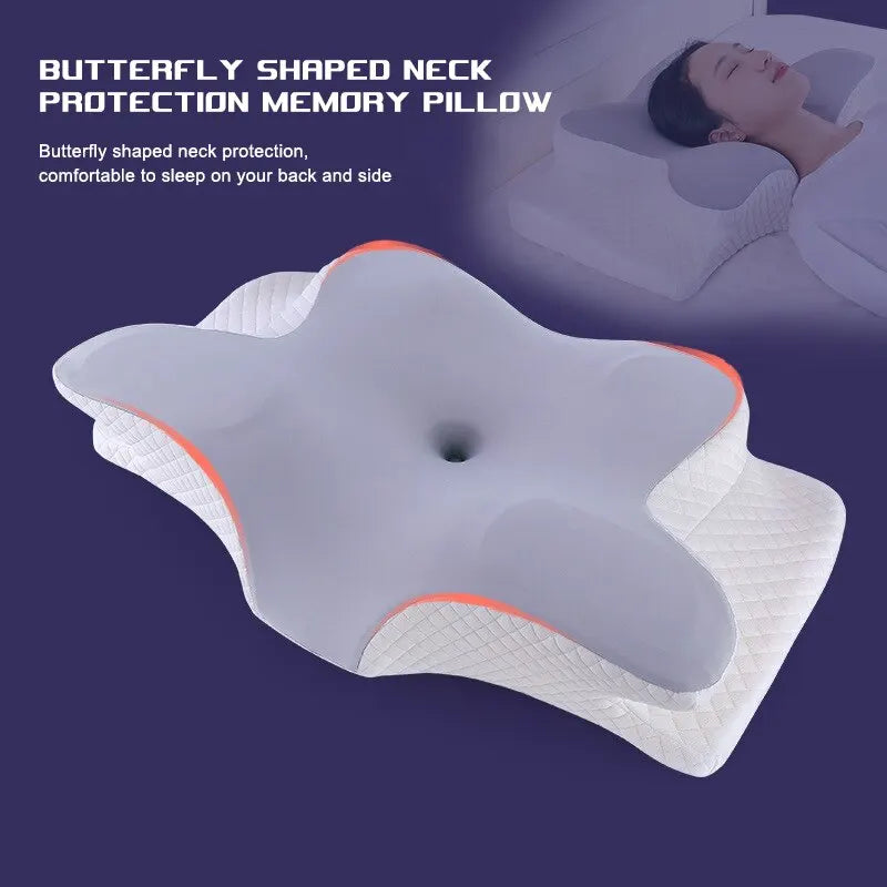 Orthopedic Butterfly-Shaped Memory Foam Pillow for Neck Pain Relief & Relaxation | Slow Rebound Cervical Support