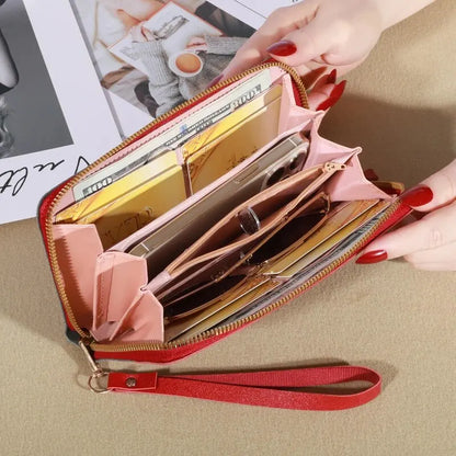 KISMIS New Long Women's Zipper Wallet - Korean Style with Color Contrast, Tassel and Rivet Details