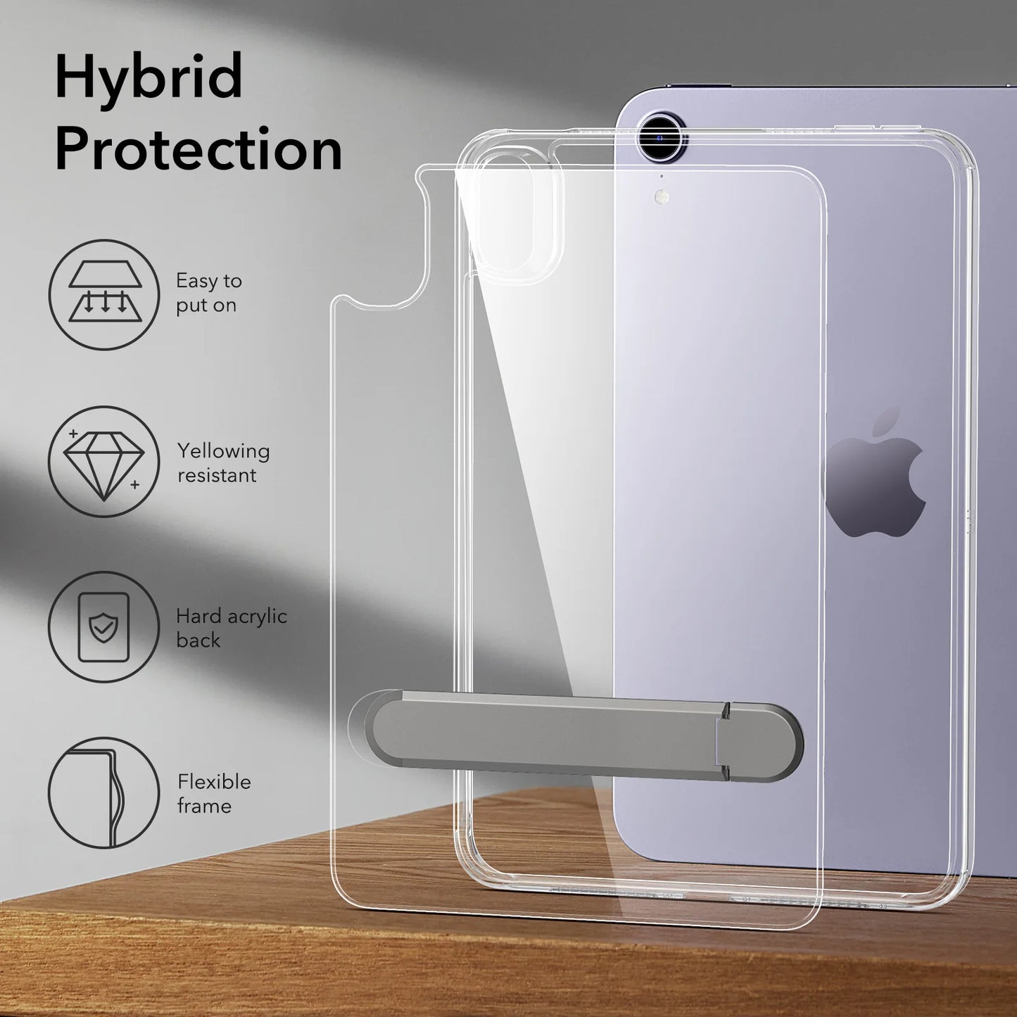 ESR Kickstand Case for iPad Mini 6/7 – Hybrid Protection Clear Back Cover with Stand & Pencil Support