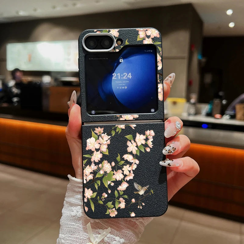 Floral Leather Texture Soft TPU Case for Samsung Galaxy Z Flip 6/5/4/3 5G – Stylish Folding Phone Cover