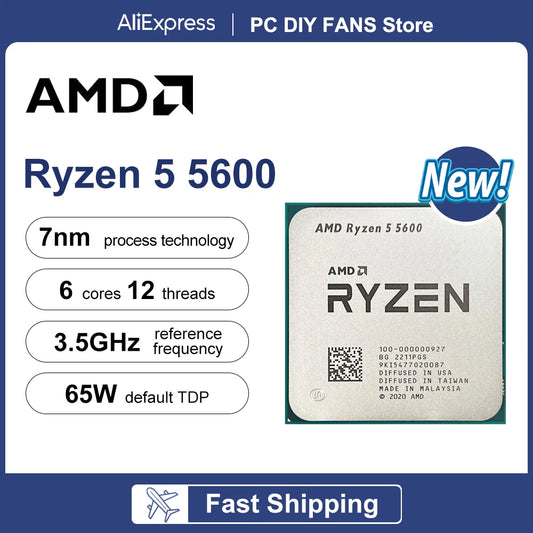 AMD Ryzen 5 5600 CPU Processor - 6-Core, 12-Thread, 3.5GHz, 32MB L3 Cache, 7NM, Socket AM4 (No Fan)