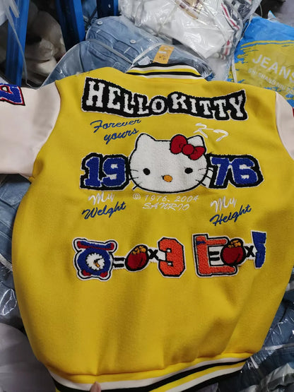 Hello Kitty Baseball Jacket Hoodie – Unisex Sport Coat, Warm Motorcycle Cardigan, Printed Top for Men & Women