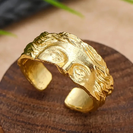 Men's Retro Venus Mask Ring – Adjustable Thai Silver Relief, Creative Statement Jewelry Gift