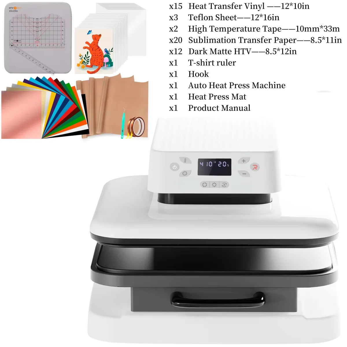 HTVRONT 15x15" Auto Heat Press Machine – 1500W for DIY Iron-On HTV Vinyl & Sublimation on T-Shirts, Bags, Hats, Fabrics