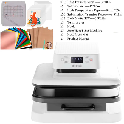HTVRONT 15x15" Auto Heat Press Machine – 1500W for DIY Iron-On HTV Vinyl & Sublimation on T-Shirts, Bags, Hats, Fabrics