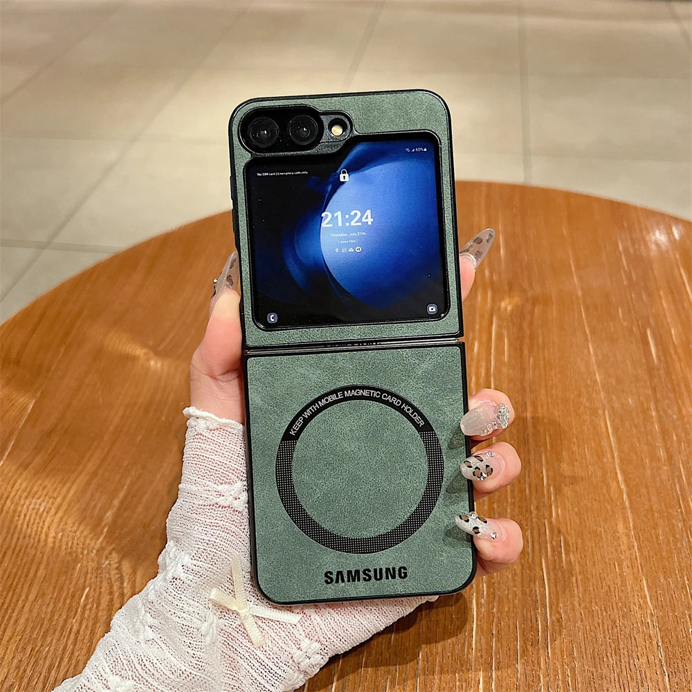 MagSafe Matte PU Leather Case for Samsung Galaxy Z Flip 6/5/4/3 & Z Fold 6/5/4/3 – Magnetic Luxury Flip Cover Skin Feel