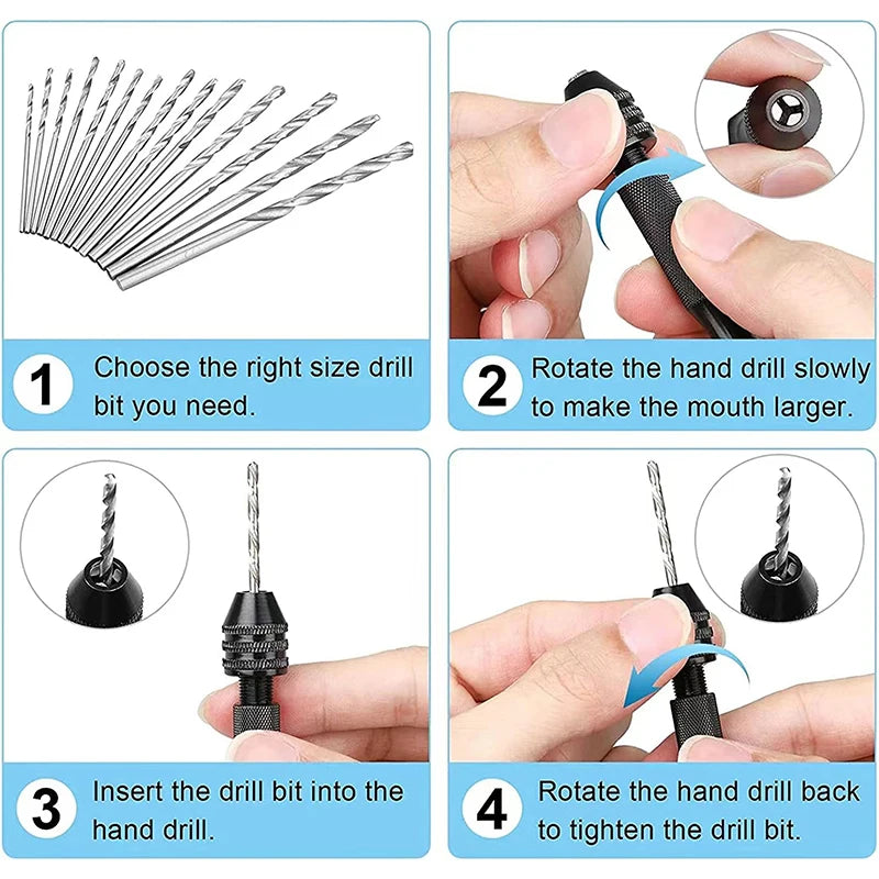 Mini Aluminum Hand Drill 0.3–3.4mm – Keyless Chuck Micro Rotary Tool w ...