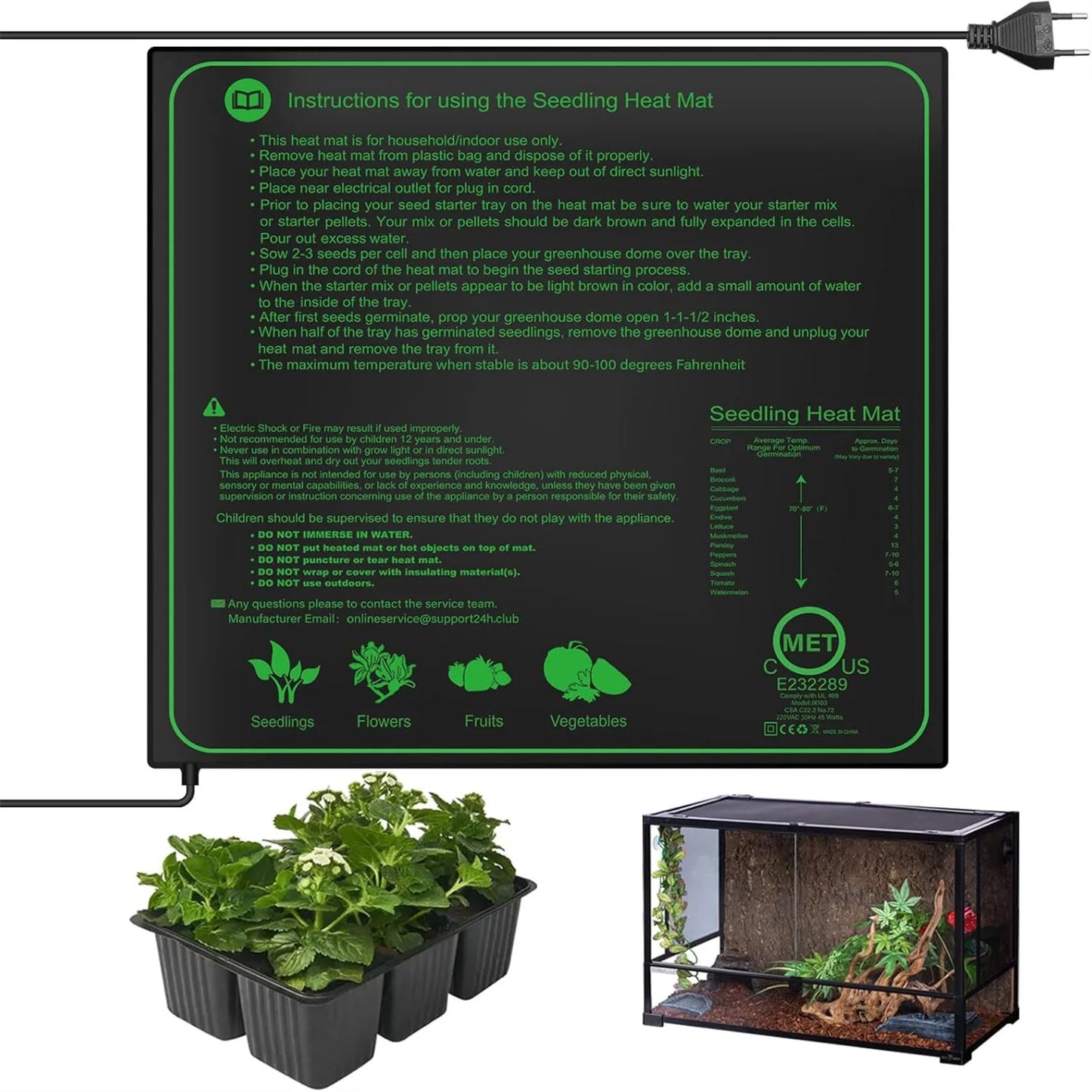 10/25/50CM Seedling Heat Mat — Indoor Plant Germination & Propagation Heating Pad with EU/US/UK Plug