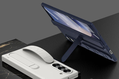 Original Silicone Grip Phone Case for Samsung Galaxy Z Fold 4-7 – Stand & Hinge Protective Cover with Glass Film