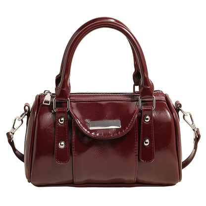 Burgundy Mini Top-Handle Bag for Women — PU Leather Shoulder & Crossbody Handbag 2024 Luxury Designer