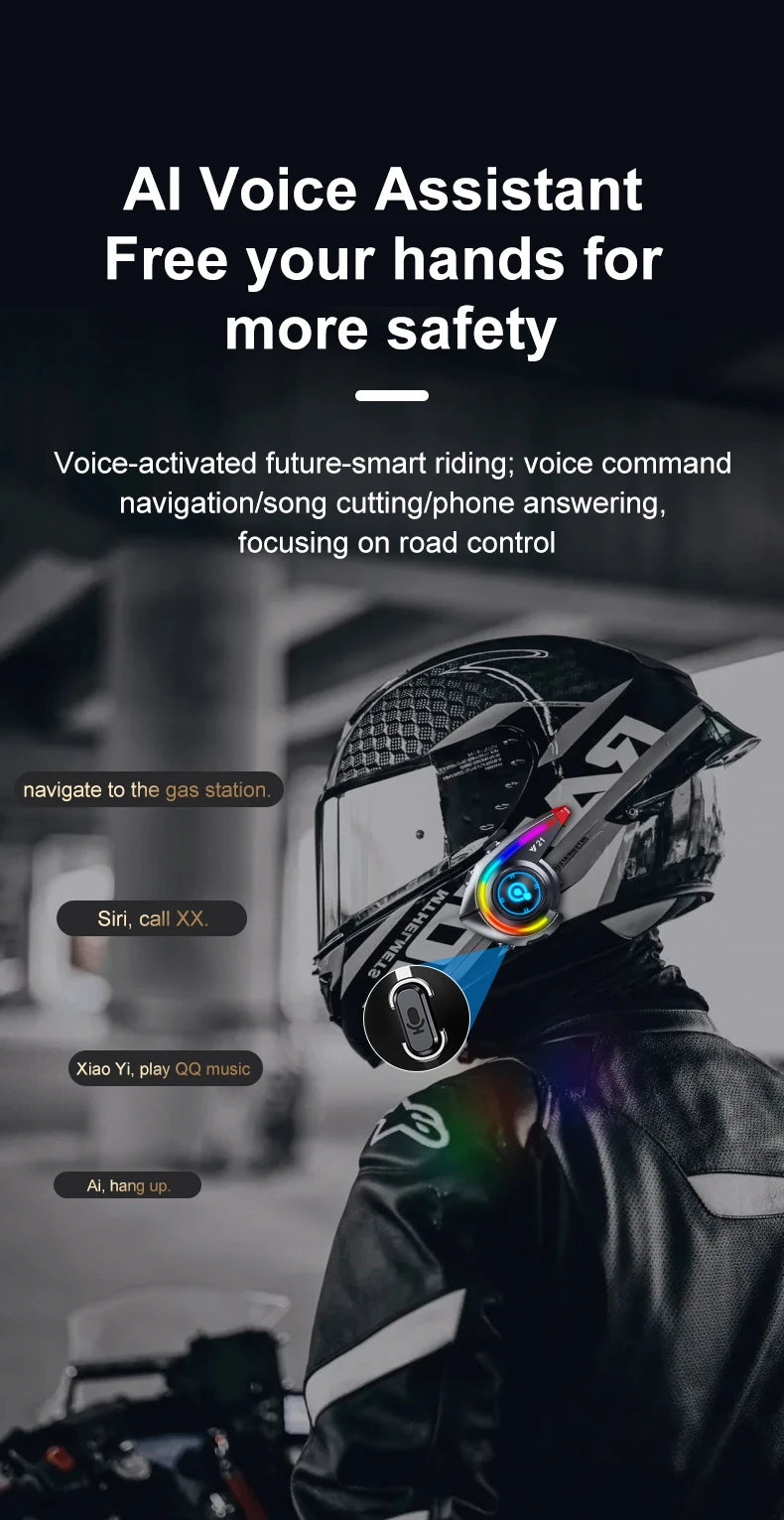 KEBIDUMEI Y21 Motorcycle Helmet Bluetooth Headset — Earphone Music Player with FM Radio & SOS Warning Light