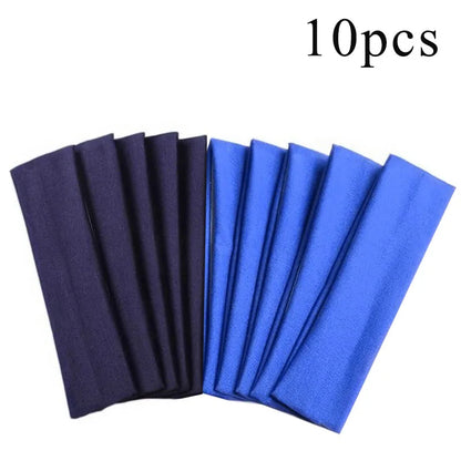 10 Pcs Elastic Hair Bands - Solid Color Fashion Headbands for Women, Sports, Running, Fitness, Yoga & Makeup Accessories