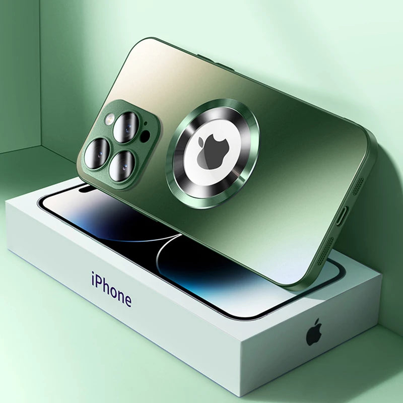 Tempered Glass Matte MagSafe Case — Shockproof Magnetic Wireless Charging Cover for iPhone 14–16 Pro Max