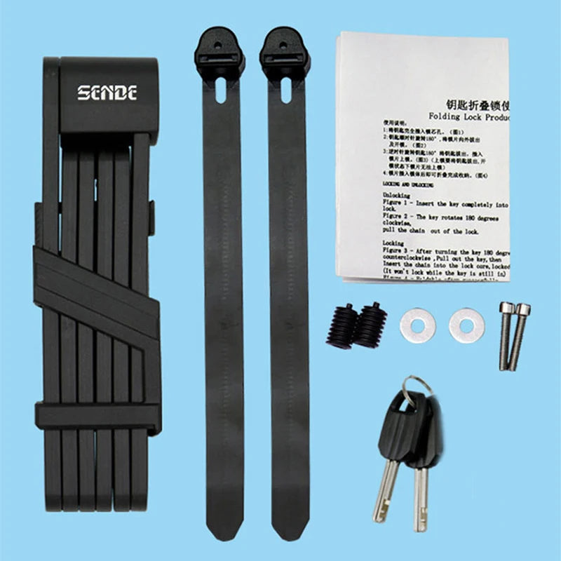 Folding Bicycle Chain Lock – Portable Anti-Theft E-Bike Cable Padlock, Compact Safety Lock for Bikes