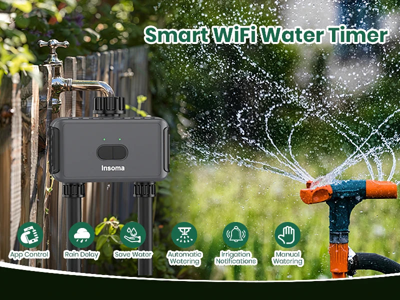 Zigbee/WiFi Automatic Water Timer – Dual Hose Garden Irrigation System, Sprinkler Programmer, Alexa Support