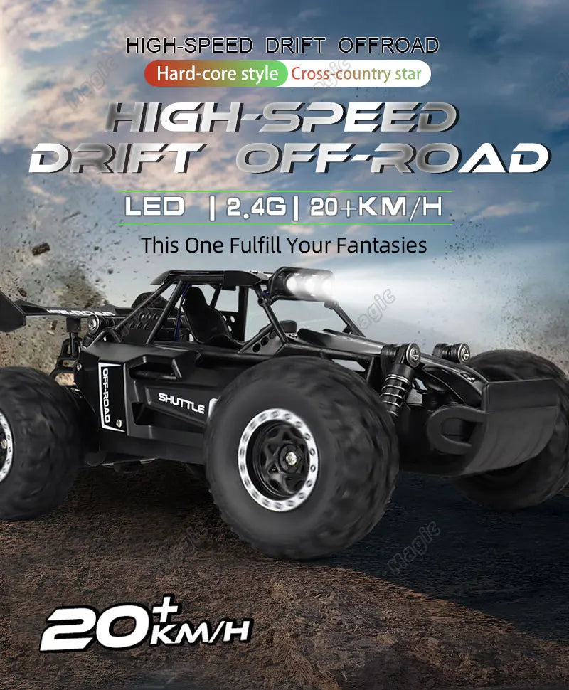 DK087 1:16 2WD Brushless High-Speed RC Drift Car – Off-Road Remote Control Truck with LED Lights, 20KM/H Racing Toy Model