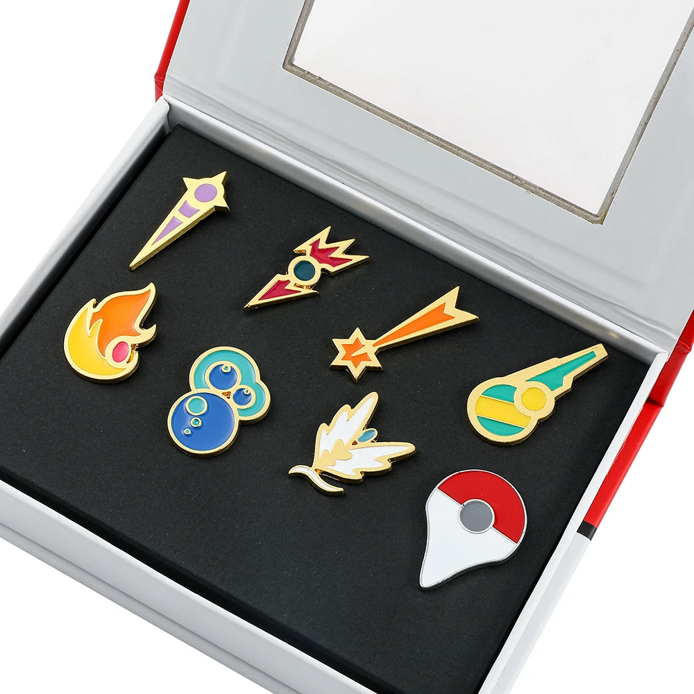 Pokémon Gym Badges Collection Box Set – Pins & Brooches from Kanto, Johto, Hoenn, Sinnoh, Unova, Kalos & Orange Islands Regions