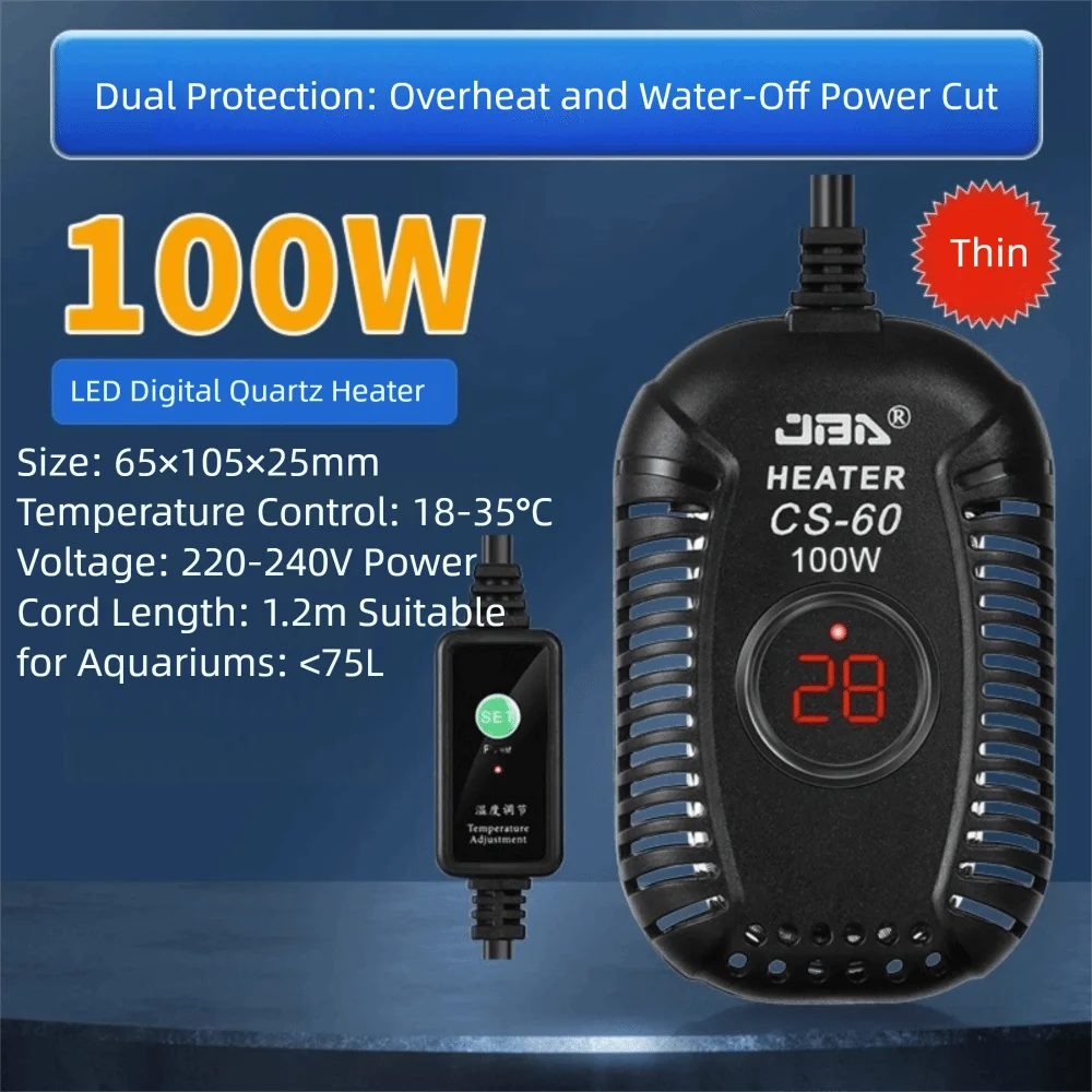 Quartz Glass Aquarium Submersible Heater – Ultra Short Adjustable Turtle Tank Heater 25W-150W