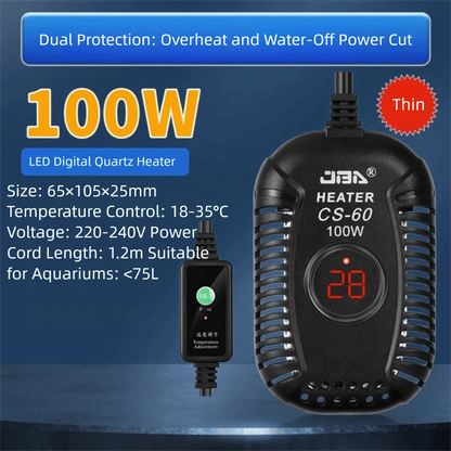Quartz Glass Aquarium Submersible Heater – Ultra Short Adjustable Turtle Tank Heater 25W-150W