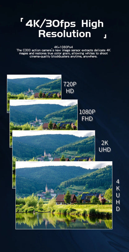 SJCAM C300 4K Action Camera – 30FPS Pocket Sports Cam with 6-Axis GYRO Stabilization, Long Battery, 5G WiFi, and Remote Control